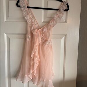 Vintage VS Pastel Pink Sheer Chiffon Tiered Babydoll